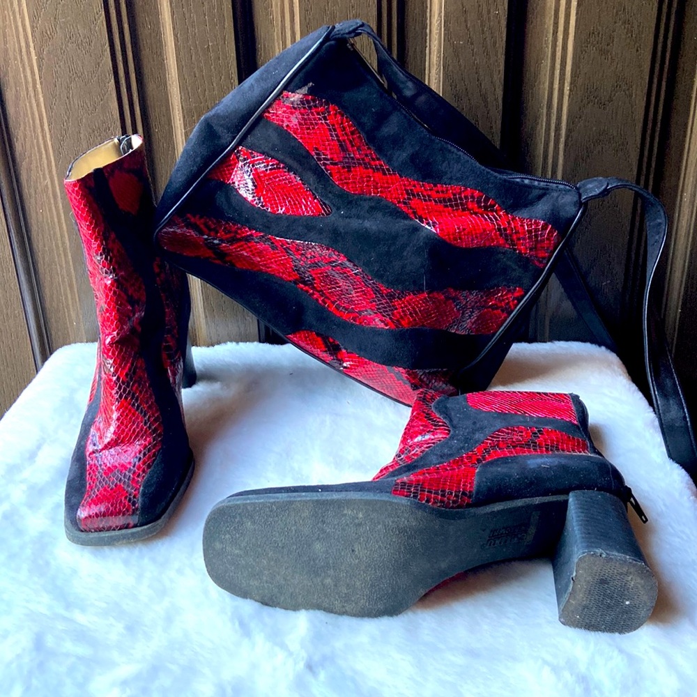 Emilio Bertolini Red Python / Black Suede Bootie … - image 1